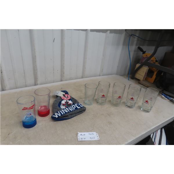 2 Winnipeg Jets Touques with Tags, 2 Budweiser Goal Lights, and More