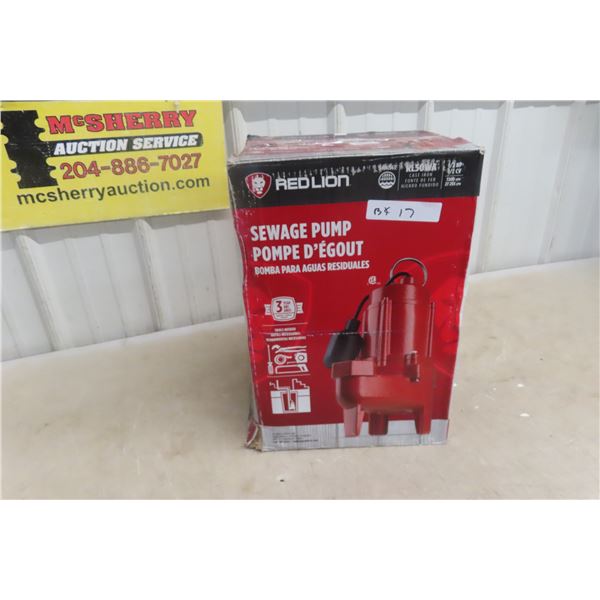 New Red Lion Sewage Pump, 1/2 HP