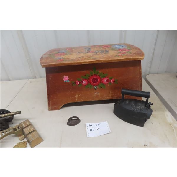 Wood Stepper With Hinged Storage Top and Coal Iron