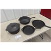 Image 1 : Three Cast-Iron Frying Pans and Cast-Iron Dutch Oven