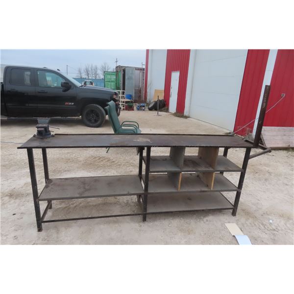 Metal Wood Workshop Bench With Vise, 96" × 19" × 36"
