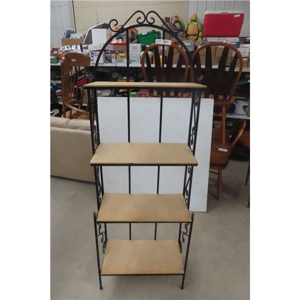 Four-Tier Wood and Wrought Iron Baker’s Rack, 71" x 24" x 12"