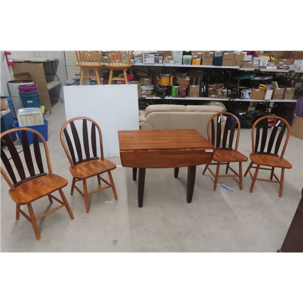 Drop-Leaf Table, 29" x 42" x 42", with Four Chairs