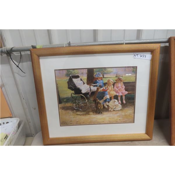 Framed Print “Children at Park,” 21" x 24"