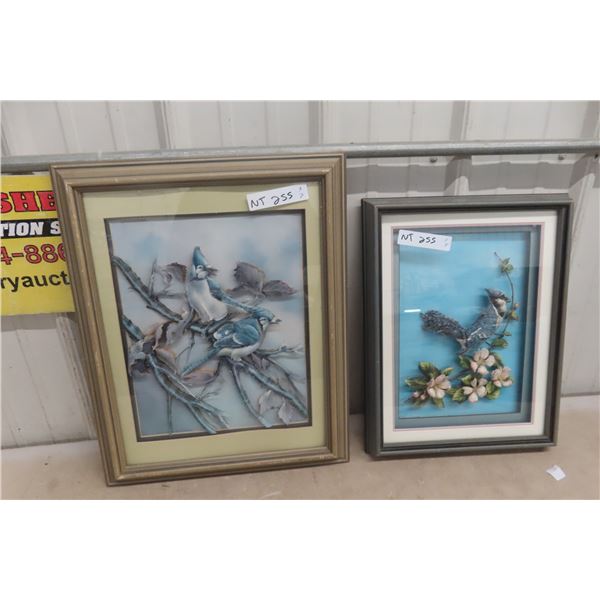 Two 3D Blue Jay Framed Pictures