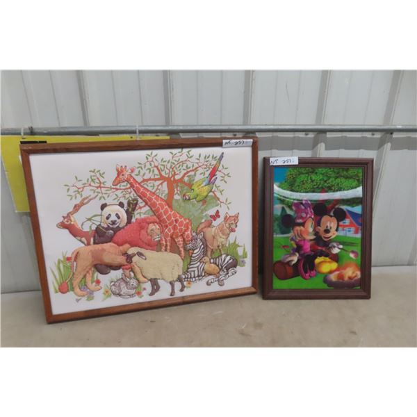 Two Framed Pictures: Micky and Minie / Animals
