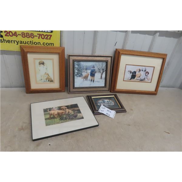 Five Framed Pictures of Animals/Children