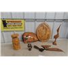 Image 1 : Assorted Wood Carving Ornaments and Live Edge Clock