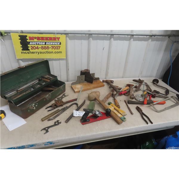 Assorted Tools Including Hammer, Mitre, and More