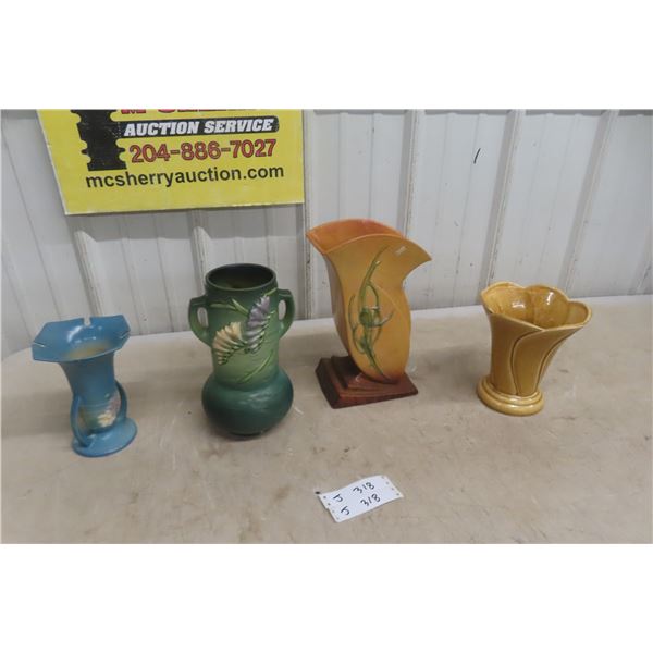 Three Rosaville Pieces and One Royal Haeger Piece (Lg One Has Live Crack)