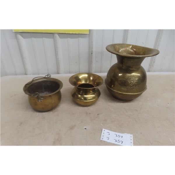 Two Brass Spittoons and Planter