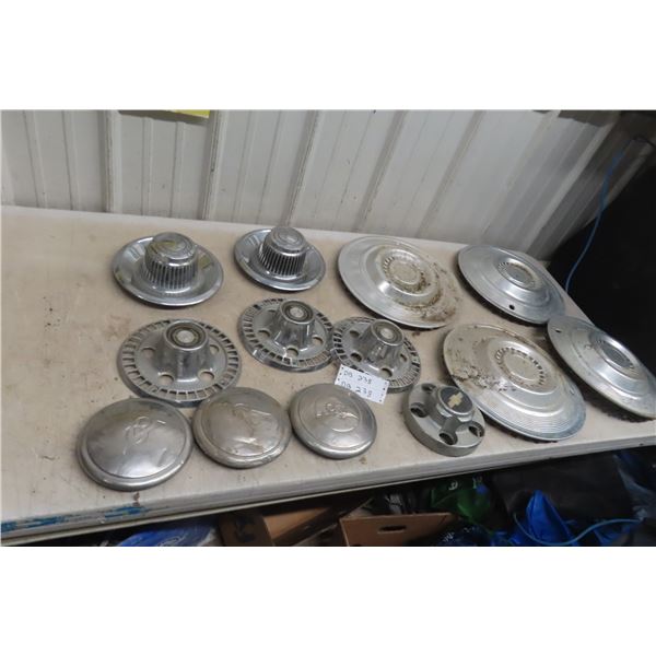 13 Hubcaps, V8 Ford, Chevy, Thudner Bird (With a Set of 4)