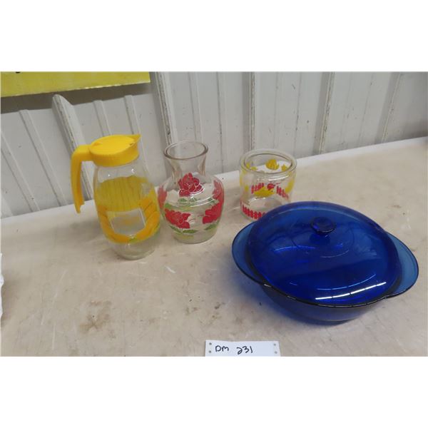 Vintage Glassware Pitchers and Casserole Dish with Lid