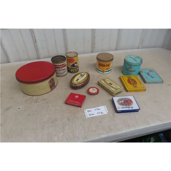 Assorted Vintage Cans Including Tobacco, Honey, and Household Products
