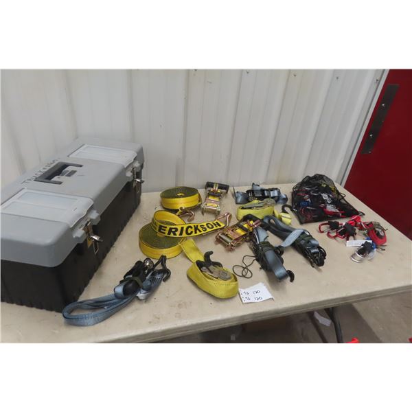 Tool Box with Load Ratchet Straps and Bungie Cords