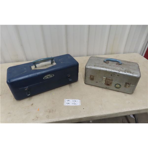 Two Vintage Metal Fishing Tackle Boxes and More