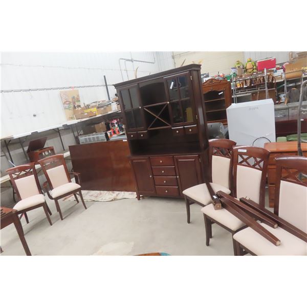 Dining Room Set: China Cabinet approx 77" x 54" x 17"; Table 70" x 30" x 40" with Chairs