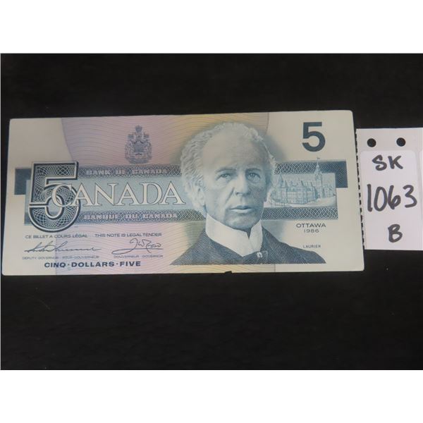 1986 Canadian $5 Bill