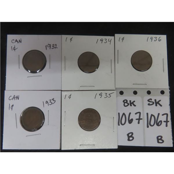 Five Canadian Small Cents (1932–1936)