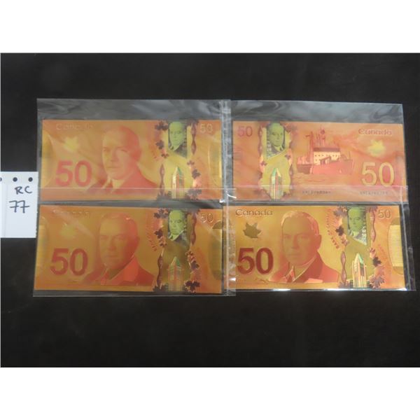 Four Gold-Plated Canadian $50 Bills