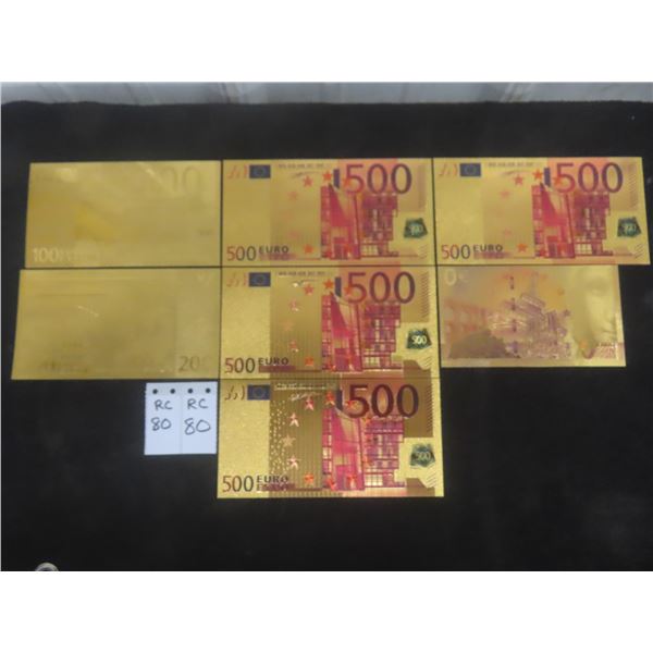 Seven 99% Gold-Plated Euro Bills