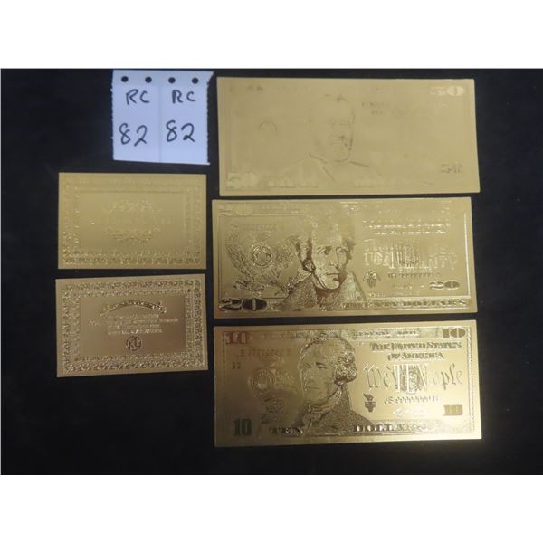 Three 99% Gold-Plated U.S. Bills