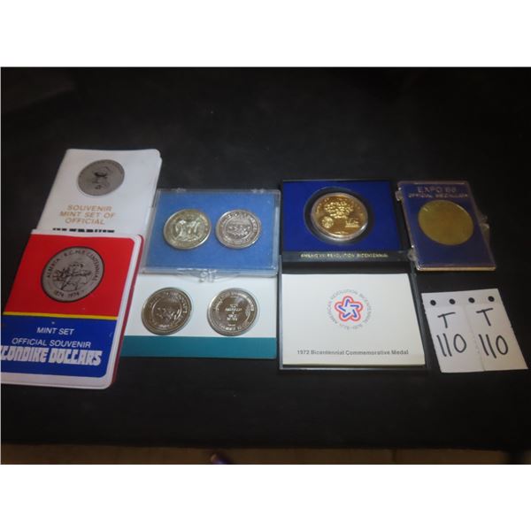 4 Sockeye Dollars, 2 Klondike Sets, Expo 86 Medallion and 1972 American Revolution Bicentennial