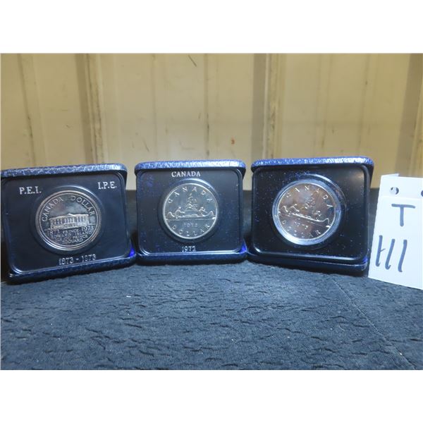 Three Canadian Silver Dollars: 1972, 1975, and 1973 PEI Centennial