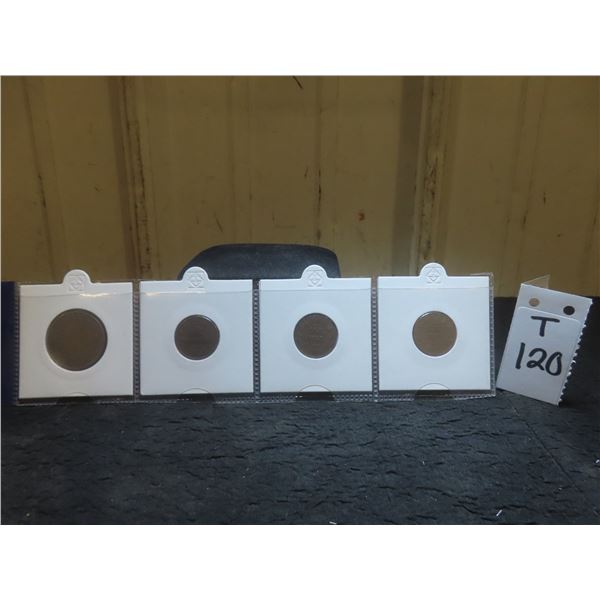 Four Canadian One-Cent Coins (1920, 1921, 1927)