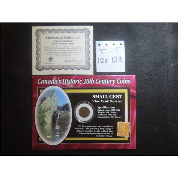 1928 Canada Historic 20th Century Small Cent Coin with COA