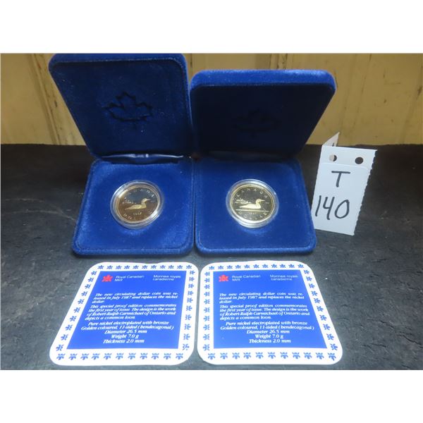 Two 1987 Canadian Proof Commemorative Loonies
