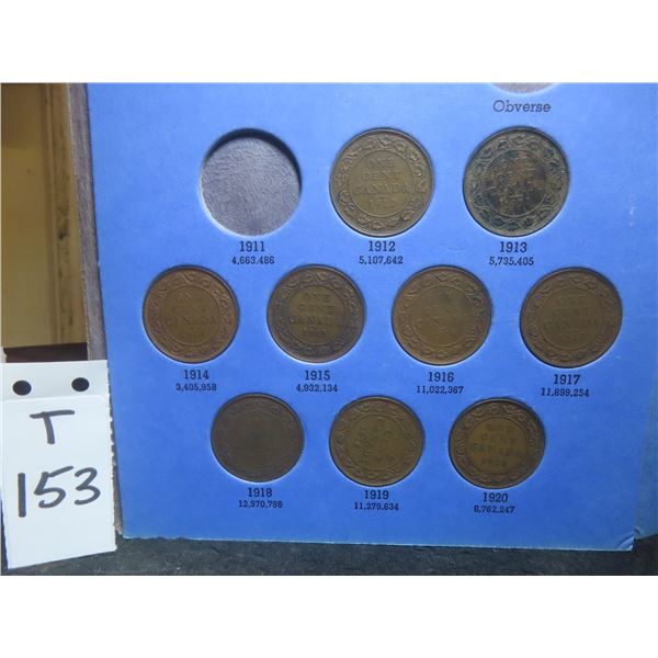 Nine Canadian Large Cent Coins (1912–1920)