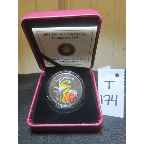 2012 Canadian 25¢ Coloured Coin – 'Evening Grosbeak'