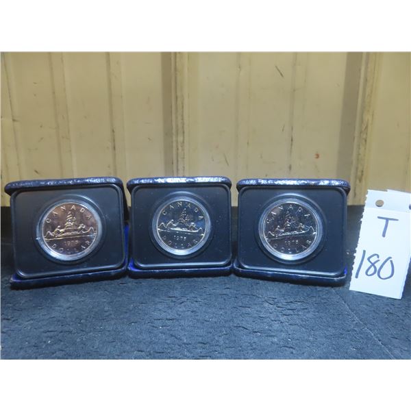 Three 1975 Canadian Dollar Coins – Uncirculated