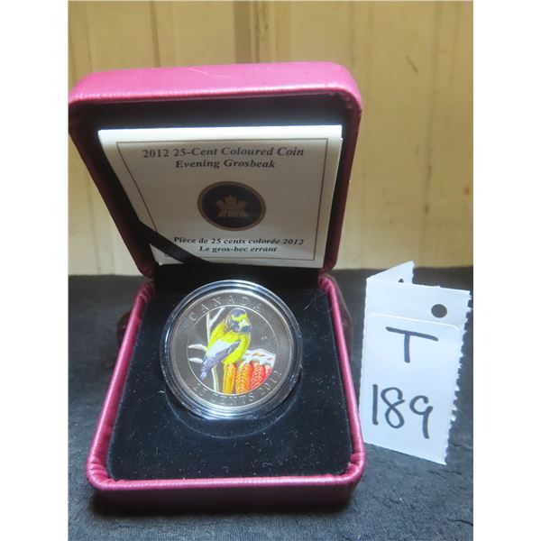 2012 Canadian 25¢ Coloured Coin 'Evening Grosbeak'