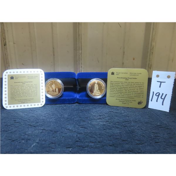1994 Remembrance and 1995 Peacekeeping Canadian Proof Dollar Coins