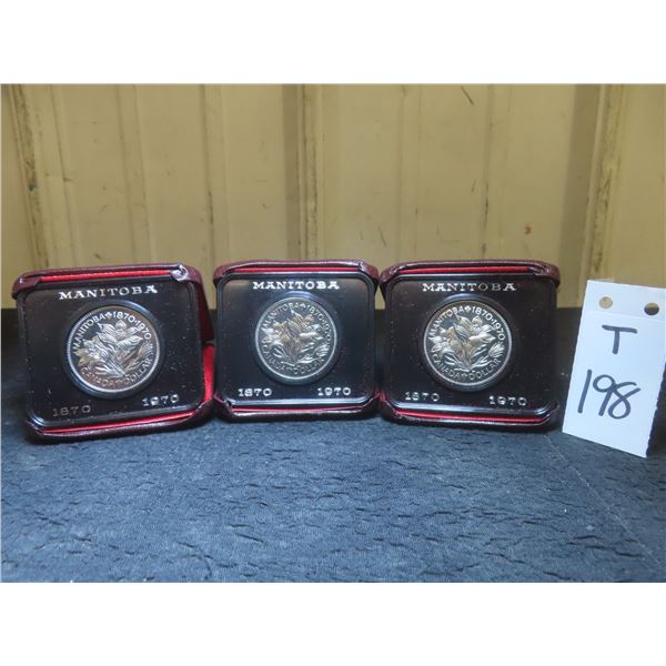 Three Canadian 1970 Manitoba Centennial Uncirculated Dollar Coins