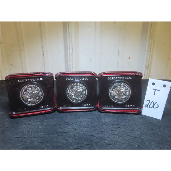 Three Canadian 1970 Manitoba Centennial Uncirculated Dollar Coins