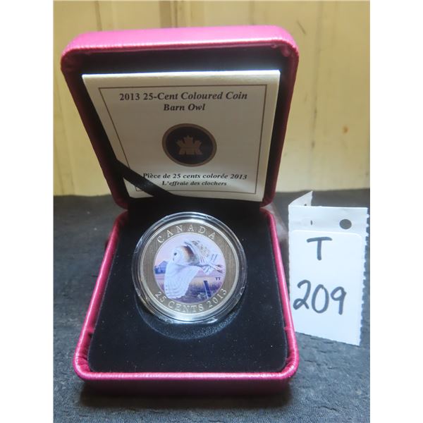 2013 Canadian 25¢ Coloured Coin – 'Barn Owl'