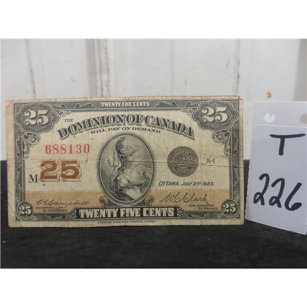 1923 Canadian Twenty-Five Cent Bills