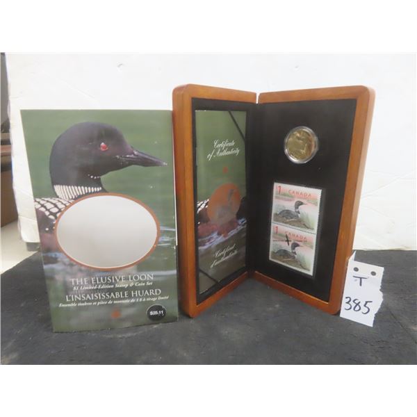 2004 Canadian $1 Stamp and Coin Set “The Elusive Loon” with Wooden Display Box.