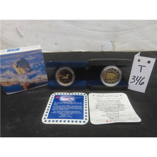 1987 Canadian Proof $1 Coin and 1996 Proof $2 Coin