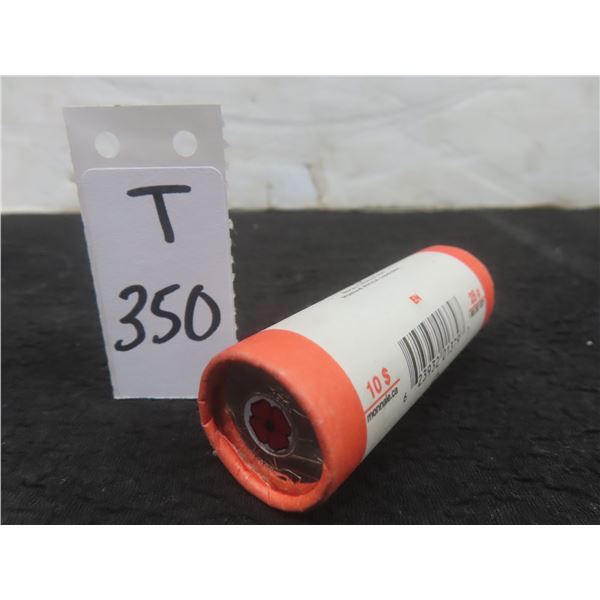 Roll of 2008 Canadian Remembrance Poppy Coloured 25¢ Coins