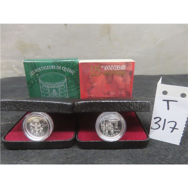 Two Canadian Silver Proof 5¢ Coins: 2000 Les Voltigeurs De Québec And 2001 RMC