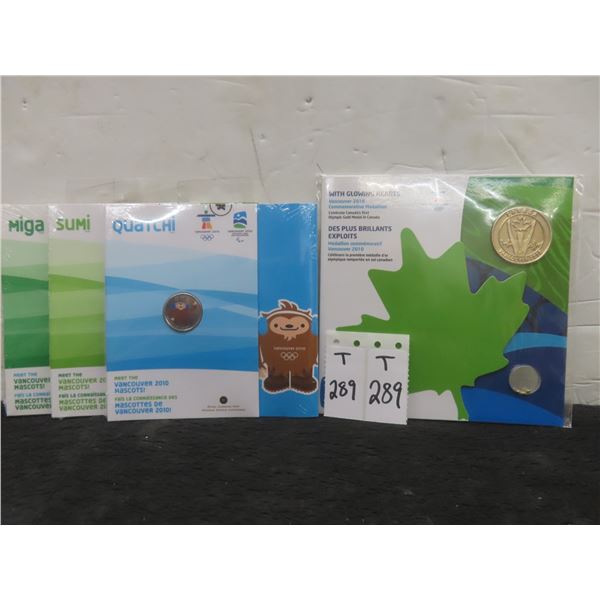 Three 2010 Vancouver Olympic Commemorative 25¢ Coins and Medallion