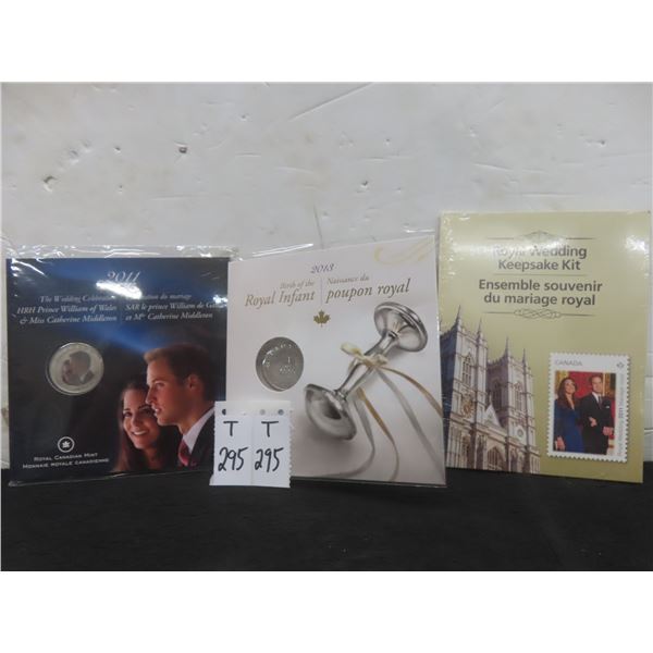 Three Canadian Royal Family Coin/stamp Sets