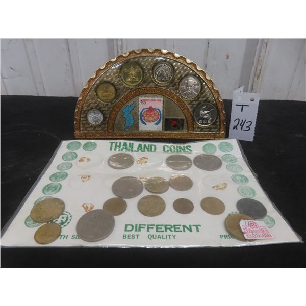 Korea Tour SouvenirCoin and Stamp Display and Thailand Coin Set