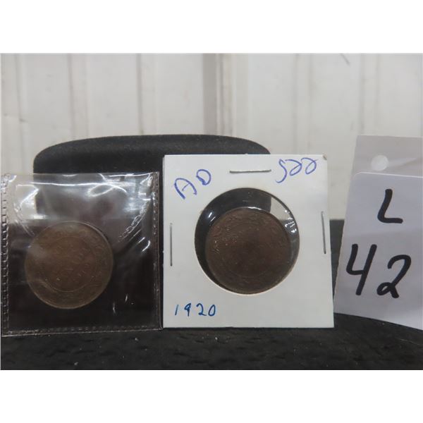 2 Canadian Large Cent Coins: 1920 and 1919