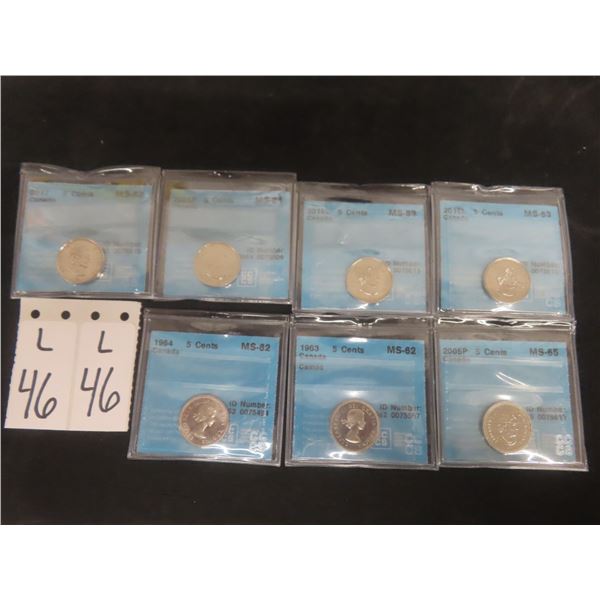 7 Canadian 5¢ Coins, Graded by CCCS