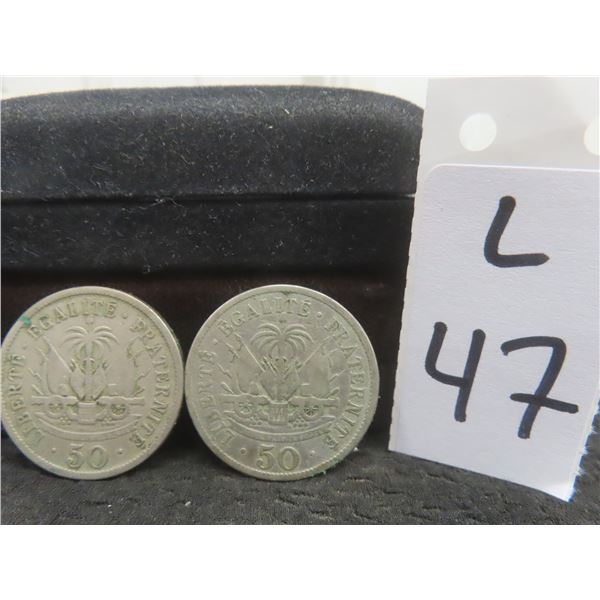 2 Haitian 50 Centimes Coins: 1907 and 1908